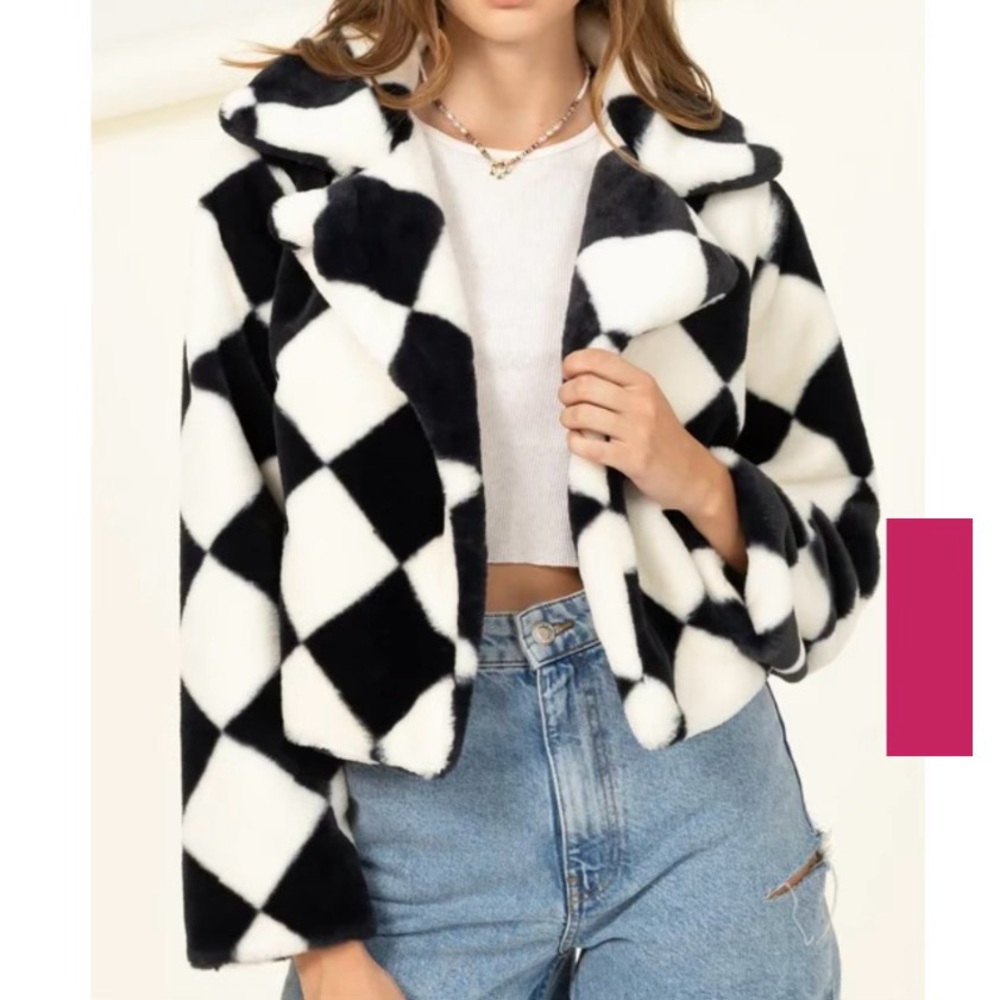 Checkered Faux Fur Blazer by Hyfve